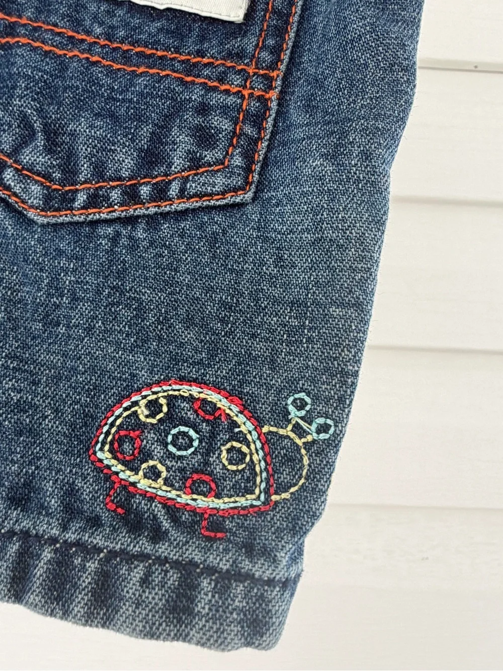 NWT OshKosh B'gosh Vintage 2000s Shorts 6–9M Ladybug Embroidered Denim Cotton
